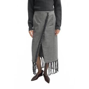 NEW TIBI techy bonded wool crochet trim skirt in grey